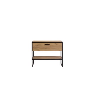 Meuble sous vasque ONIL – 2 portes – Chêne clair et noir – 90 cm – À suspendre 