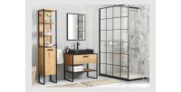 Meuble sous vasque ONIL – 2 portes – Chêne clair et noir – 90 cm – À suspendre 