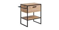Meuble sous vasque ONIL – 2 portes – Chêne clair et noir – Style industriel – L70 cm 