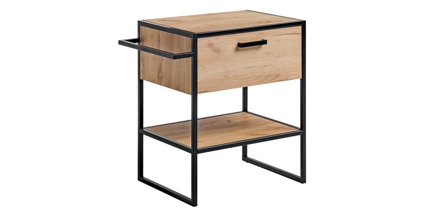 Meuble sous vasque ONIL – 2 portes – Chêne clair et noir – Style industriel – L70 cm 