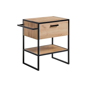 Meuble sous vasque ONIL – 2 portes – Chêne clair et noir – Style industriel – L70 cm 