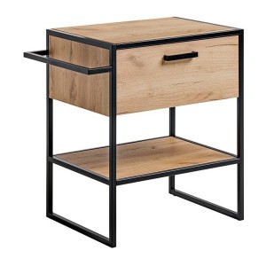 Meuble sous vasque ONIL – 2 portes – Chêne clair et noir – Style industriel – L70 cm 