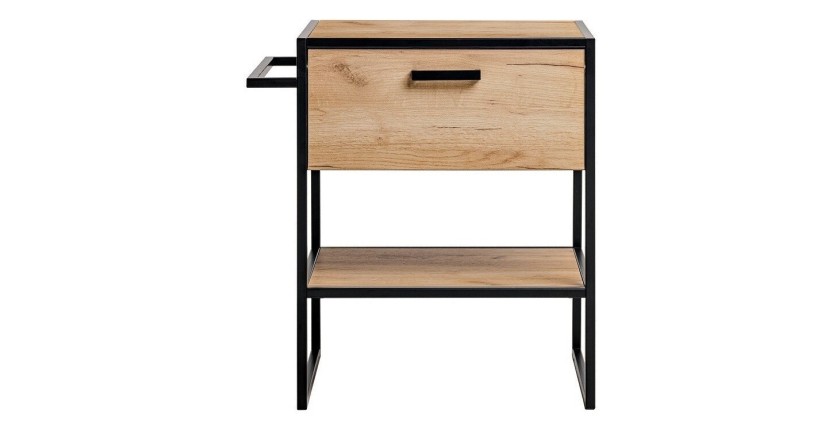 Meuble sous vasque ONIL – 2 portes – Chêne clair et noir – Style industriel – L70 cm 