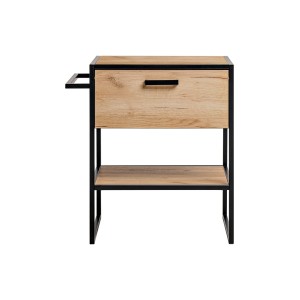 Meuble sous vasque ONIL – 2 portes – Chêne clair et noir – Style industriel – L70 cm 