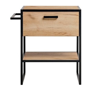 Meuble sous vasque ONIL – 2 portes – Chêne clair et noir – Style industriel – L70 cm 