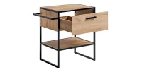 Meuble sous vasque ONIL – 2 portes – Chêne clair et noir – Style industriel – L70 cm 