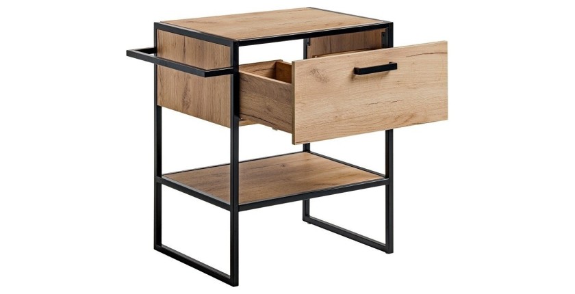 Meuble sous vasque ONIL – 2 portes – Chêne clair et noir – Style industriel – L70 cm 