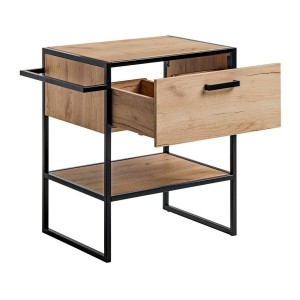 Meuble sous vasque ONIL – 2 portes – Chêne clair et noir – Style industriel – L70 cm 