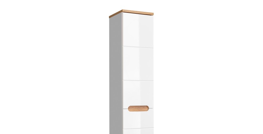 Colonne salle de bain ERMANO – Chêne clair et blanc brillant – 35x187 cm – 1 porte – À poser