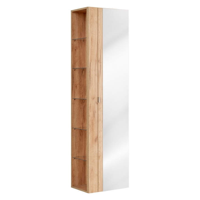 Colonne salle de bain NALYA 170 cm avec miroir – Chêne clair – Meuble suspendu pratique 