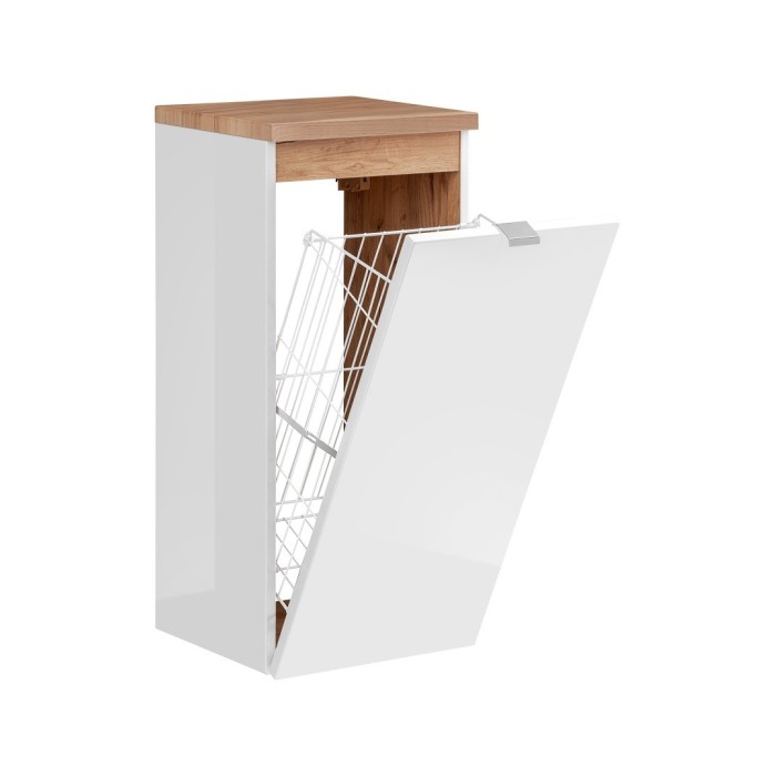 Meuble de rangement NALYA 80 cm – Blanc brillant et chêne clair – Élément suspendu 
