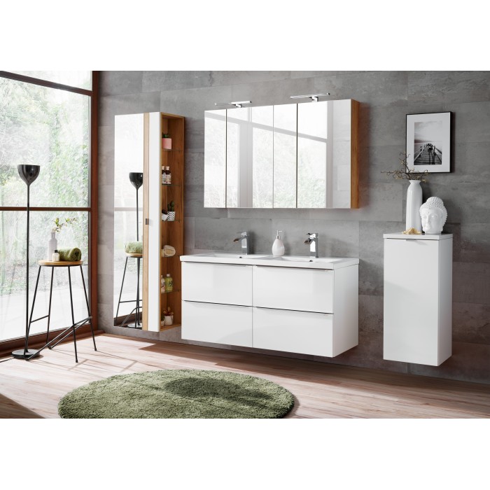 Meuble de rangement NALYA 80 cm – Blanc brillant et chêne clair – Élément suspendu 