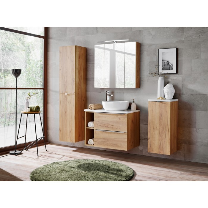 Meuble de rangement NALYA 75 cm – Chêne clair – 3 portes avec miroirs suspendu