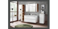 Colonne salle de bain NALYA 170 cm – Blanc brillant et chêne clair – Avec miroir