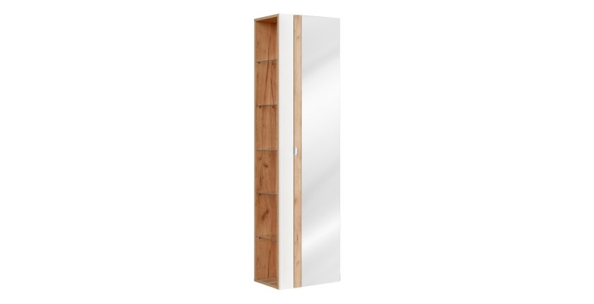 Colonne salle de bain NALYA 170 cm – Blanc brillant et chêne clair – Avec miroir