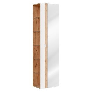 Colonne salle de bain NALYA 170 cm – Blanc brillant et chêne clair – Avec miroir