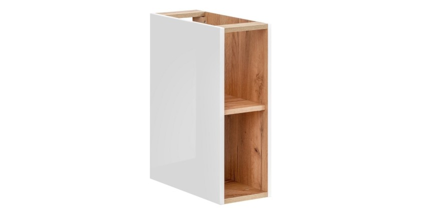 Accessoire mural NALYA 57 cm – Blanc brillant et chêne clair – Élément suspendu compact
