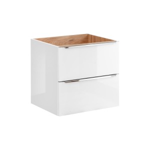 Meuble sous vasque NALYA 60 cm – Blanc brillant et chêne clair – Design suspendu