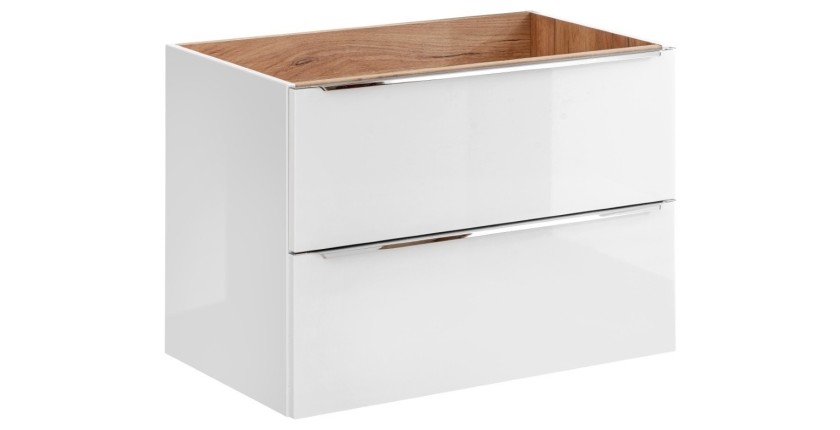 Meuble sous vasque NALYA 80 cm – Blanc brillant et chêne clair – Design suspendu moderne