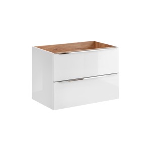 Meuble sous vasque NALYA 80 cm – Blanc brillant et chêne clair – Design suspendu moderne