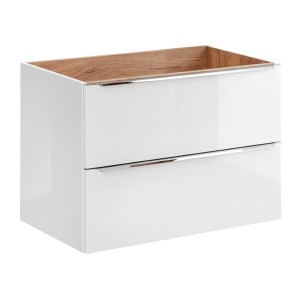 Meuble sous vasque NALYA 80 cm – Blanc brillant et chêne clair – Design suspendu moderne