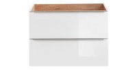 Meuble sous vasque NALYA 80 cm – Blanc brillant et chêne clair – Design suspendu moderne