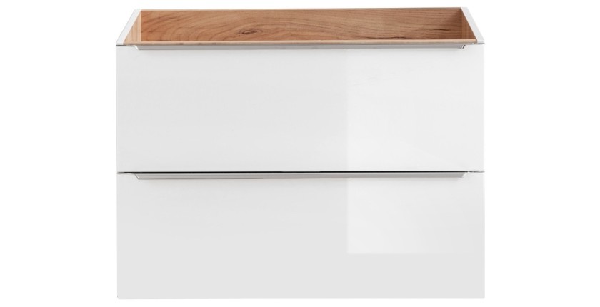 Meuble sous vasque NALYA 80 cm – Blanc brillant et chêne clair – Design suspendu moderne