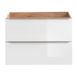 Meuble sous vasque NALYA 80 cm – Blanc brillant et chêne clair – Design suspendu moderne