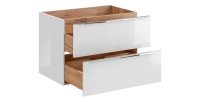 Meuble sous vasque NALYA 80 cm – Blanc brillant et chêne clair – Design suspendu moderne
