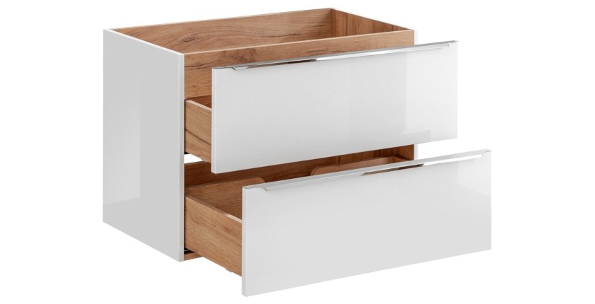 Meuble sous vasque NALYA 80 cm – Blanc brillant et chêne clair – Design suspendu moderne