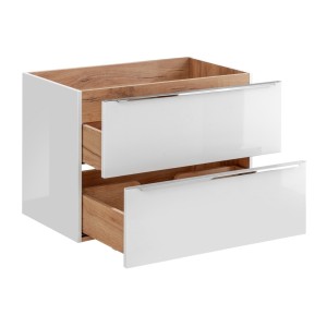 Meuble sous vasque NALYA 80 cm – Blanc brillant et chêne clair – Design suspendu moderne