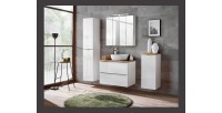 Meuble sous vasque NALYA 80 cm – Blanc brillant et chêne clair – Design suspendu moderne