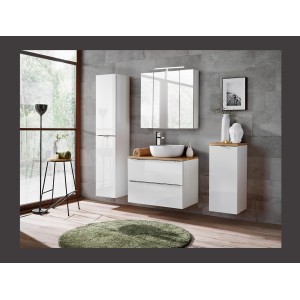 Meuble sous vasque NALYA 80 cm – Blanc brillant et chêne clair – Design suspendu moderne