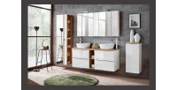Meuble de rangement NALYA 75 cm – Blanc brillant et chêne clair – Élément mural compact
