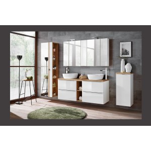 Meuble de rangement NALYA 75 cm – Blanc brillant et chêne clair – Élément mural compact