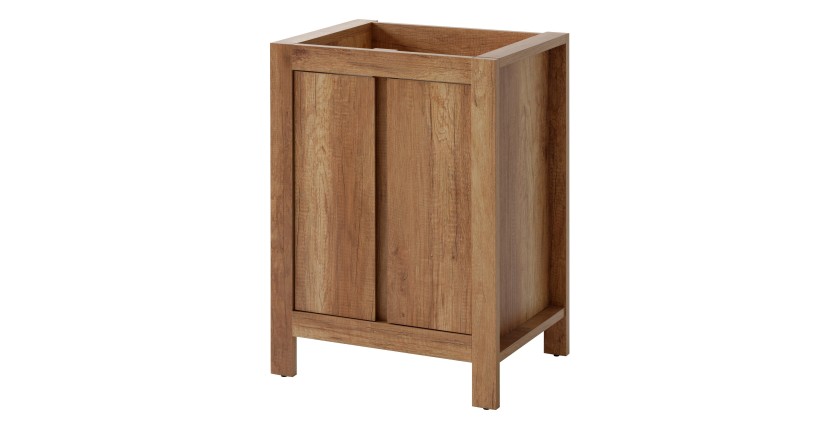 Meuble sous vasque KALUNA 60 cm – Coloris bois de noyer – Design suspendu rustique 