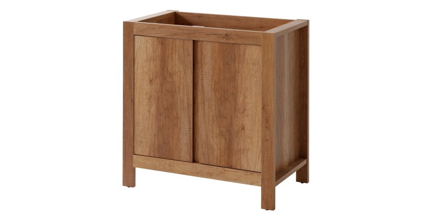 Meuble sous vasque KALUNA 80 cm – Coloris bois de noyer – Meuble suspendu rustique 