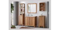 Meuble sous vasque KALUNA 80 cm – Coloris bois de noyer – Meuble suspendu rustique 