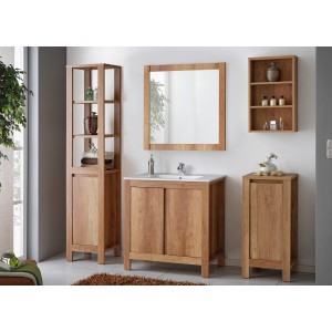 Meuble sous vasque KALUNA 80 cm – Coloris bois de noyer – Meuble suspendu rustique 