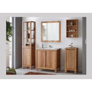 Meuble sous vasque KALUNA 80 cm – Coloris bois de noyer – Meuble suspendu rustique 