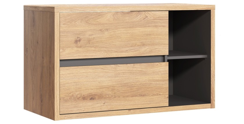 Meuble sous vasque MATT 100 cm – Chêne clair et gris anthracite – Design suspendu moderne 