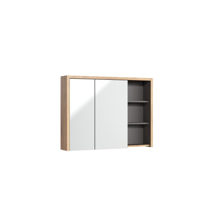 Meuble de rangement MATT 100 cm – Chêne clair et gris anthracite – 2 portes miroir 