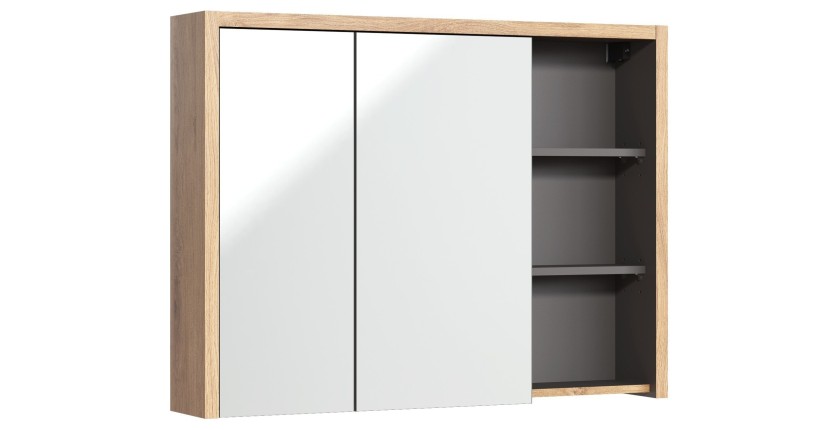 Meuble de rangement MATT 100 cm – Chêne clair et gris anthracite – 2 portes miroir 