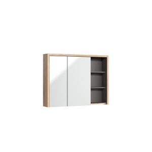 Meuble de rangement MATT 100 cm – Chêne clair et gris anthracite – 2 portes miroir 