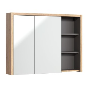 Meuble de rangement MATT 100 cm – Chêne clair et gris anthracite – 2 portes miroir 