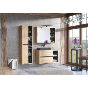 Meuble de rangement MATT 100 cm – Chêne clair et gris anthracite – 2 portes miroir 