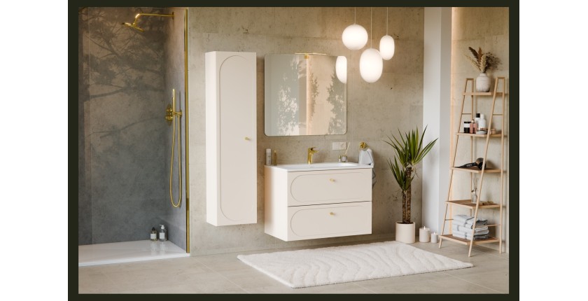 Colonne TORNADO 140 cm – Finition sable – 1 porte, 4 étagères, style contemporain 
