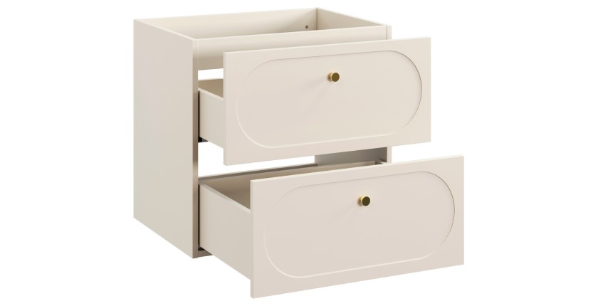 Meuble sous vasque TORNADO 60 cm – 2 tiroirs – Finition sable – Style contemporain 