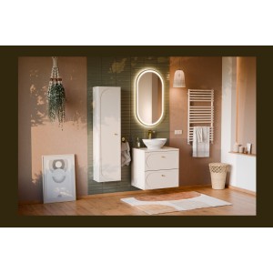Meuble sous vasque TORNADO 60 cm – 2 tiroirs – Finition sable – Style contemporain 