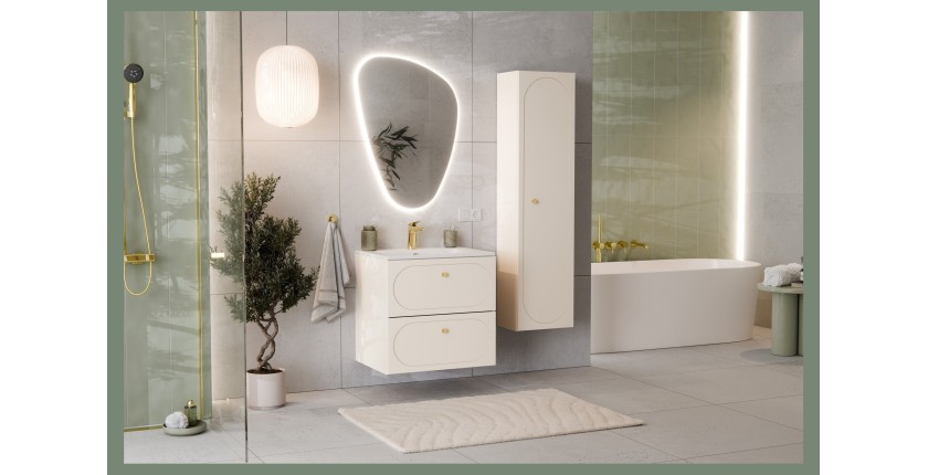 Meuble sous vasque TORNADO 60 cm – 2 tiroirs – Finition sable – Style contemporain 